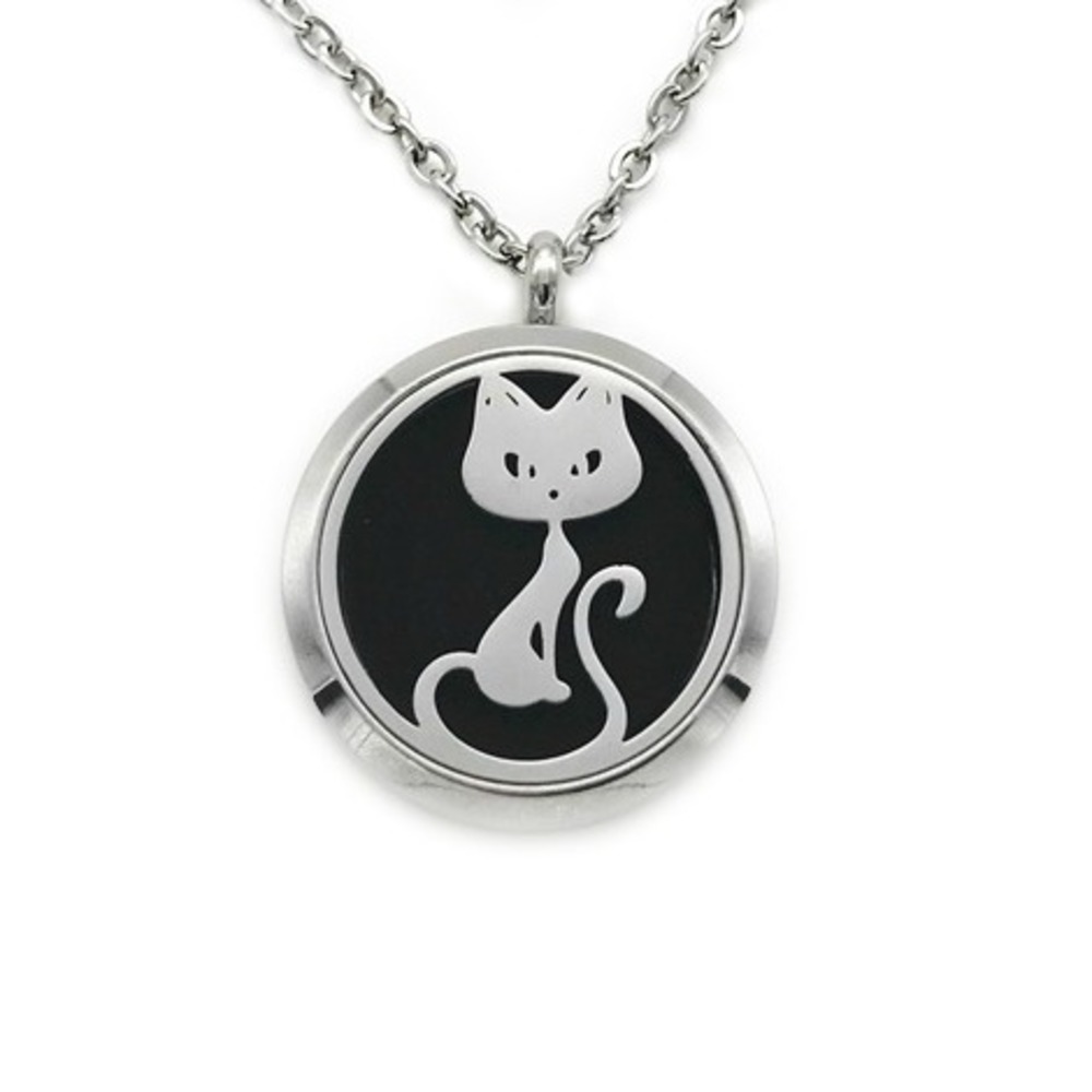 Aromatherapy Essential Oil Diffuser Necklace Cat Stainless Steel